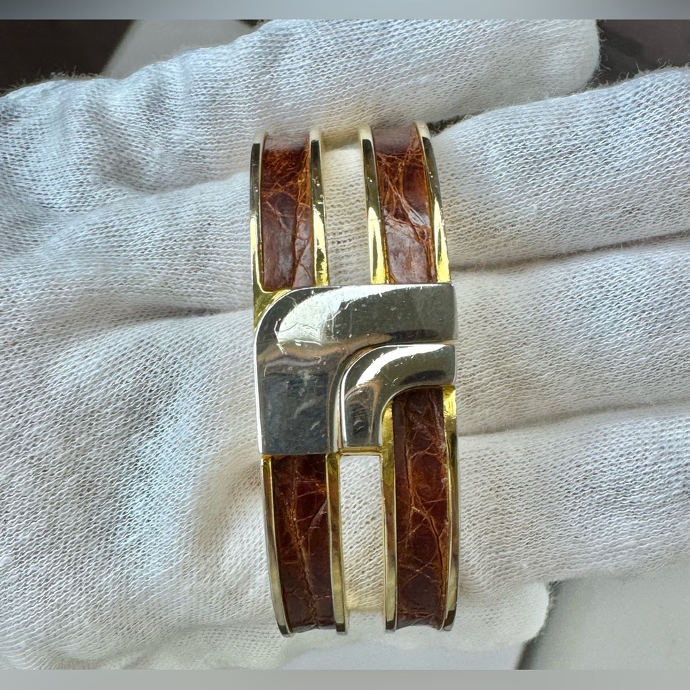 Loewe Vintage L-logo double cuff embossed bangle bracelet with COA - Picture 9 of 14